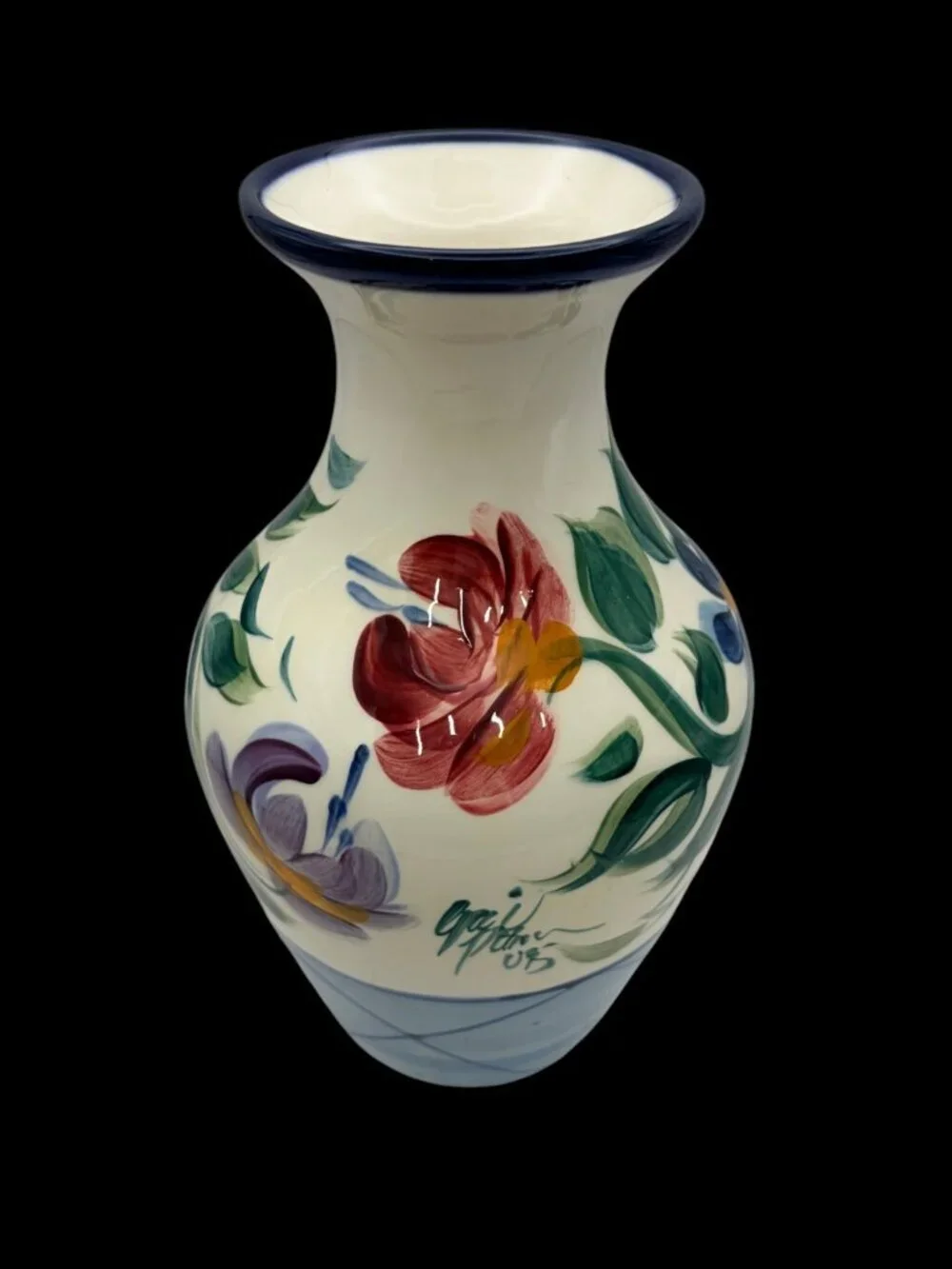 Vintage Gail Pittman “Annabella” Hand-Painted Art Pottery Vase Signed 1995